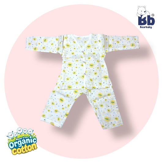 Baby Unisex Organic Cotton Muslin Full Sleeves Jhabla & Payjama Set - Size 6m-9m-Sun Print