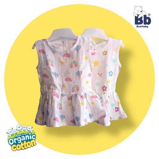 Baby Girl Organic Cotton Sleeveless Frock-Size6M-12M-Combo Pack of 2-Assorted Prints 1