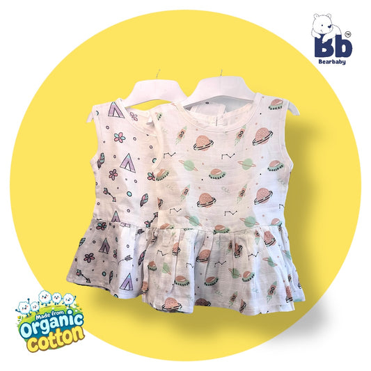 Baby Girl Organic Cotton Sleeveless Frock-Size6M-12M-Combo Pack of 2-Assorted Prints 3