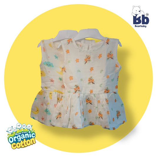 Baby Girl Organic Cotton Sleeveless Frock-Size6M-12M-Combo Pack of 2-Assorted Prints 5