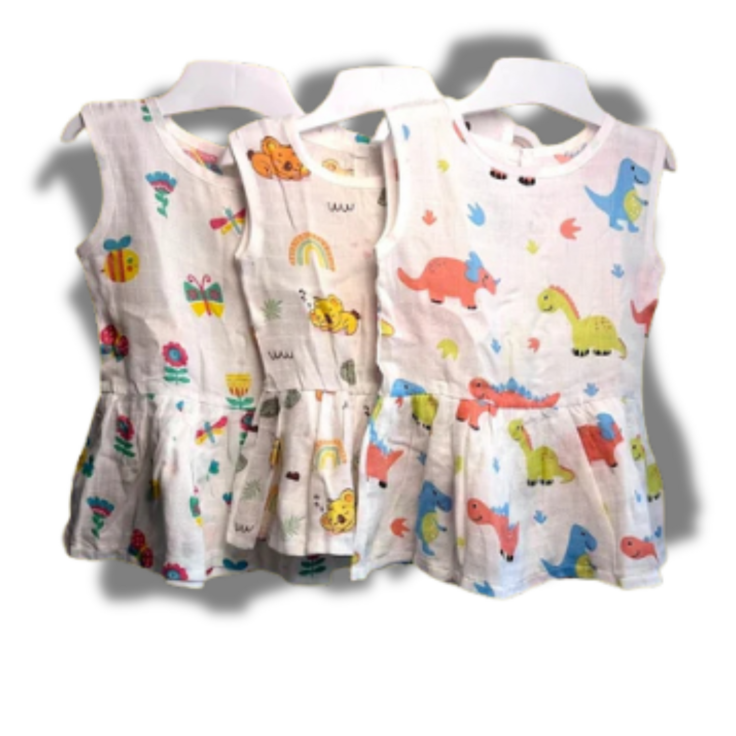 Baby Girl Organic Cotton Sleeveless Frock-Size6M-12M-Combo Pack of 3-Assorted Prints 1