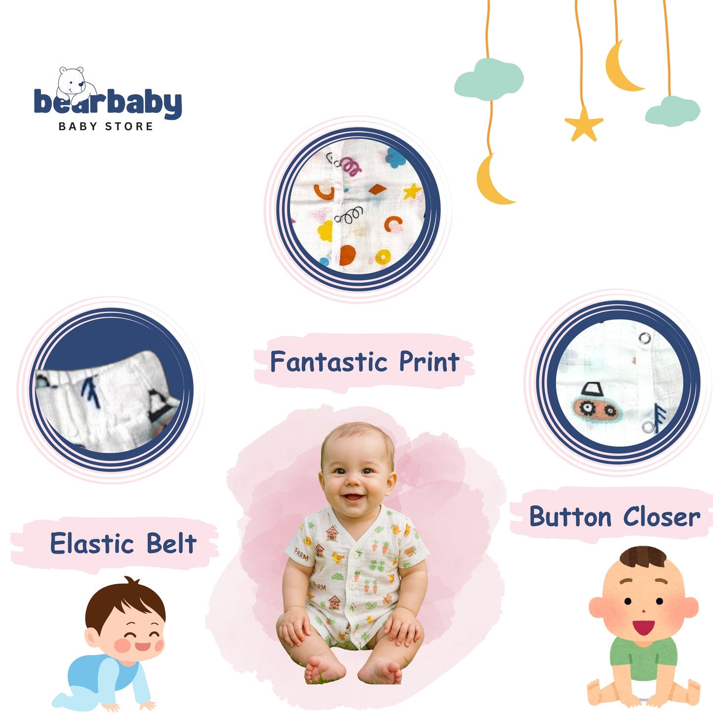 Baby Unisex Organic Cotton Muslin Full Sleeves Jhabla & Payjama Set - Size 9m-12m-Shape Pattern