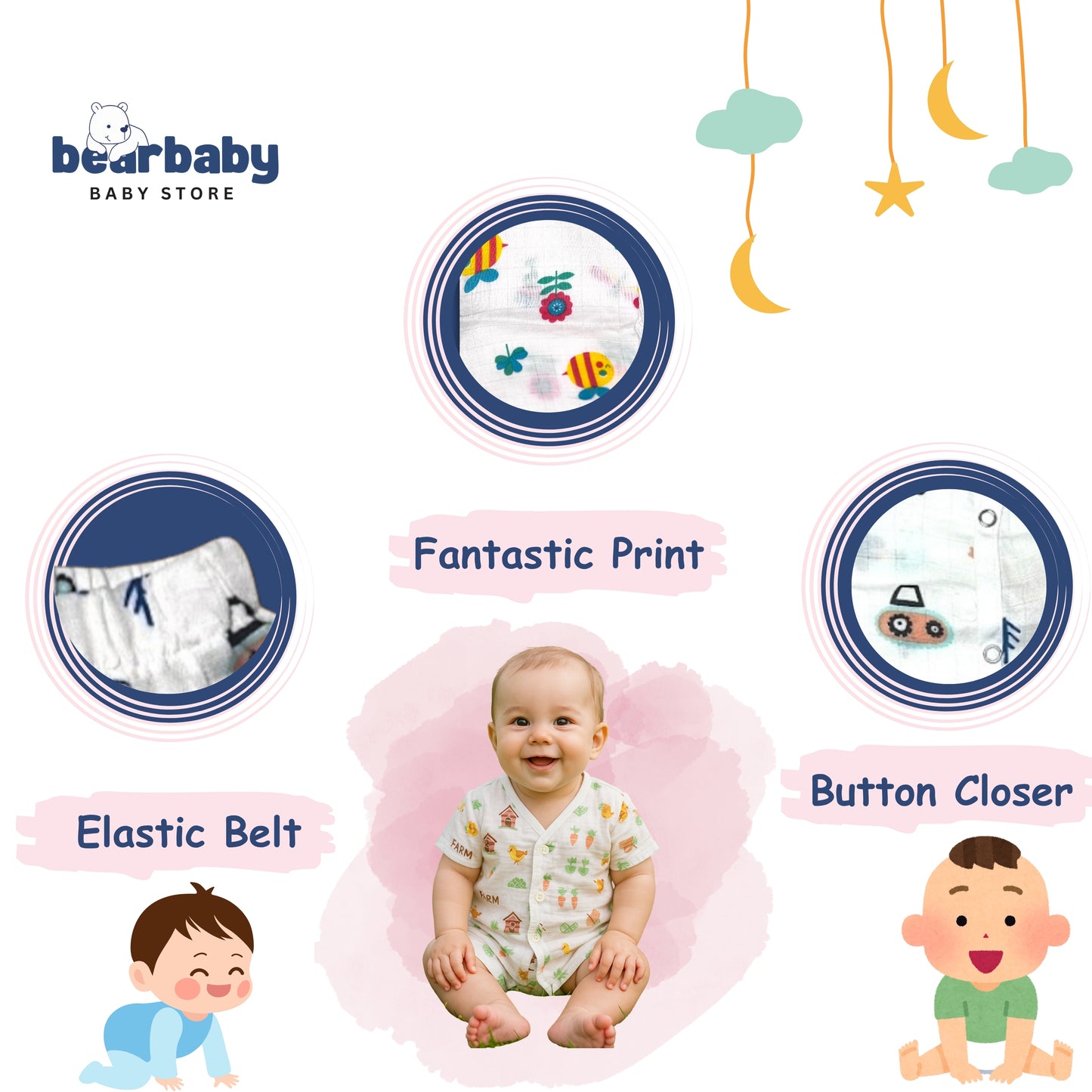 Baby Unisex Organic Cotton Muslin Full Sleeves Jhabla & Payjama Set - Size 6m-9m-Bee Print