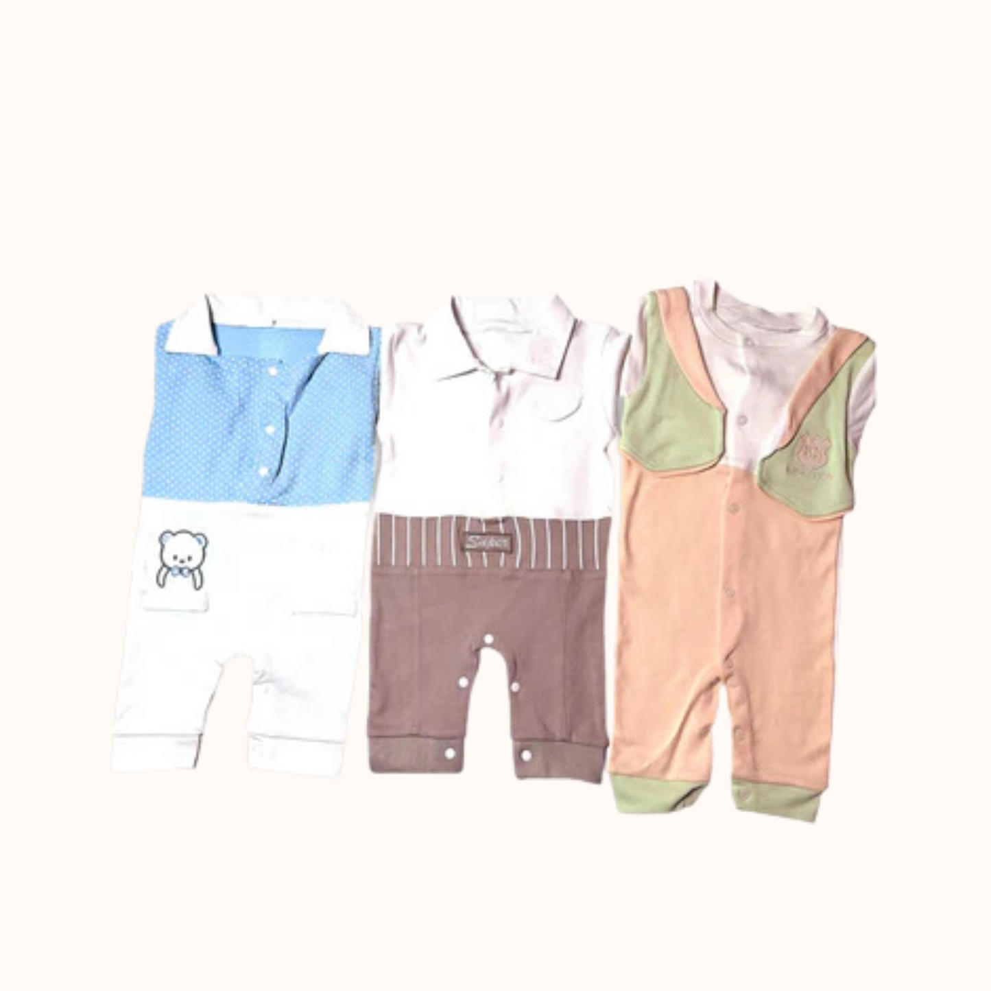 Baby Cotton Jumpsuit-UniSex 6m-9m-Combo Pack of 3-Assorted Prints 1