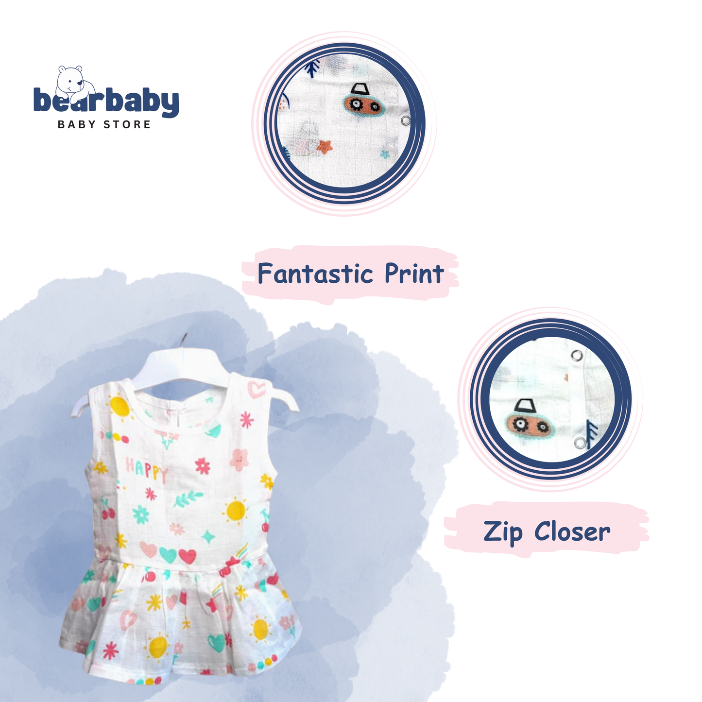 Baby Girl Organic Cotton Sleeveless Frock-Size(3M-6M)-Pack of 3-Assorted Prints 4