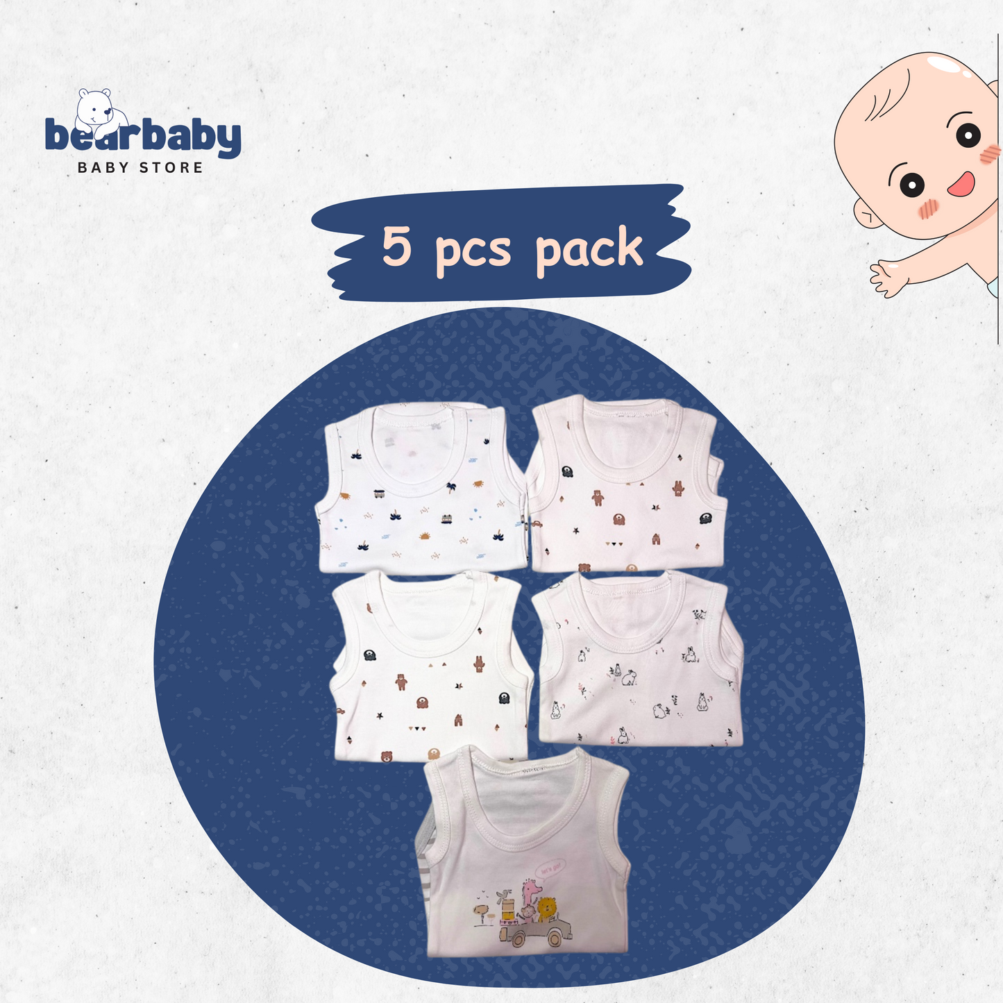 Baby Cotton Roamper Sleevless/UniSex -Size 6M to 9M-Combo Pack Of 5-Multi Print