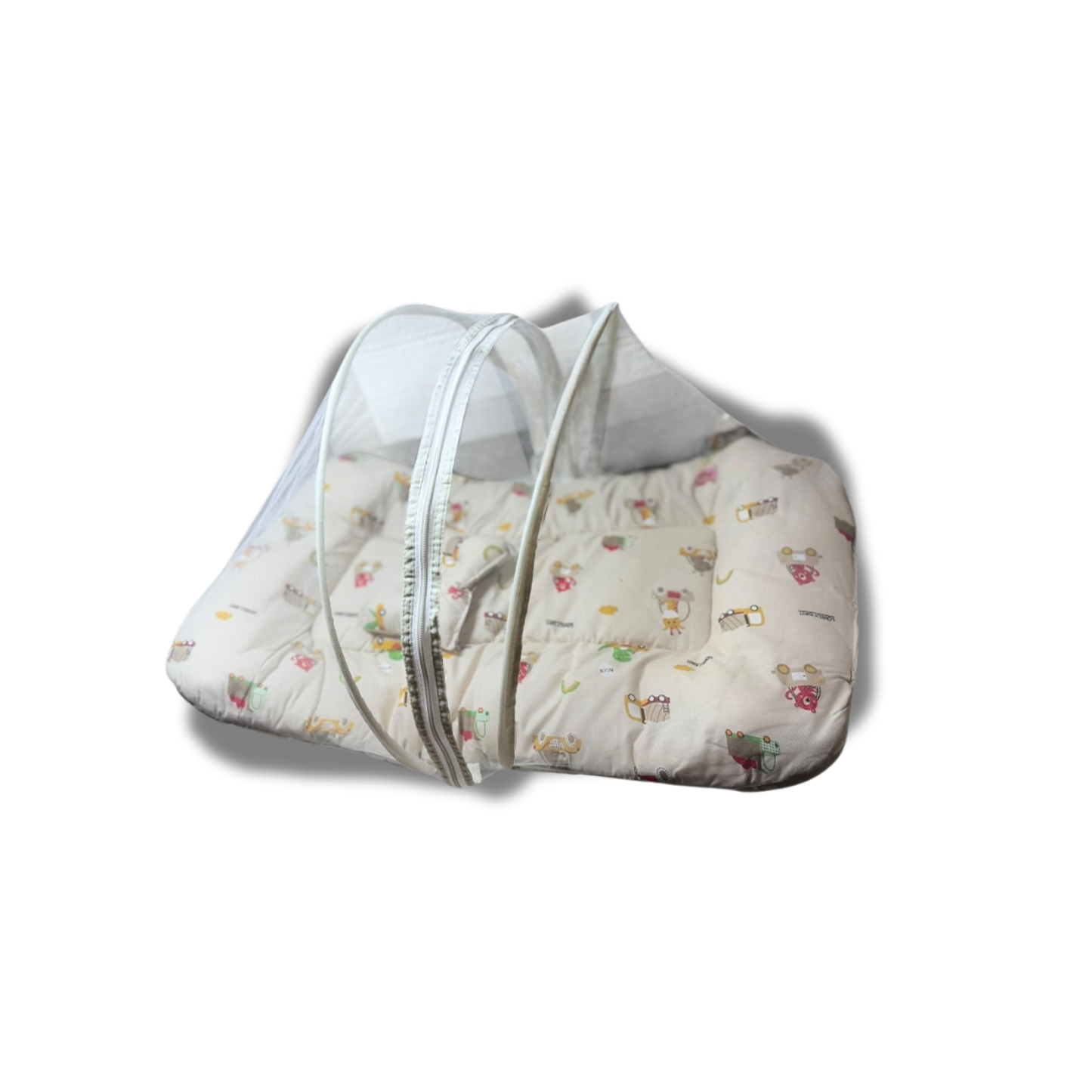 Baby Bed with Thick Mattress & Mosquito Net & Neck Pillowwith Zip Closure-Animal Print