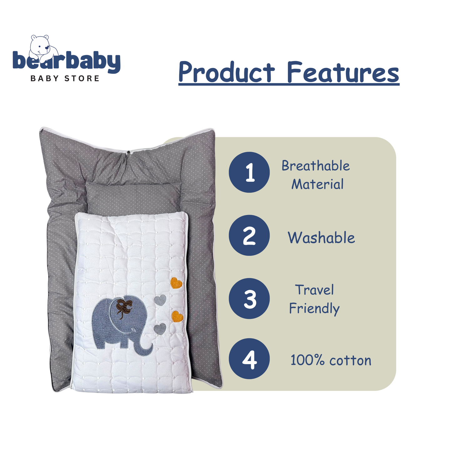 Embroidery Premium Baby Sleeping Bag/ Carry Nest/Mattress/Elephant Print