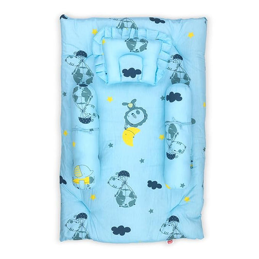 Infant Gadda/Mattress Set for Babies, 86x56cm / 33inchx22inch, with 2 Bolsters & Pillow, Made in Soft Premium Cotton for Newborns, 4Pieces, 0-2 Years - - Blue Pilot Print