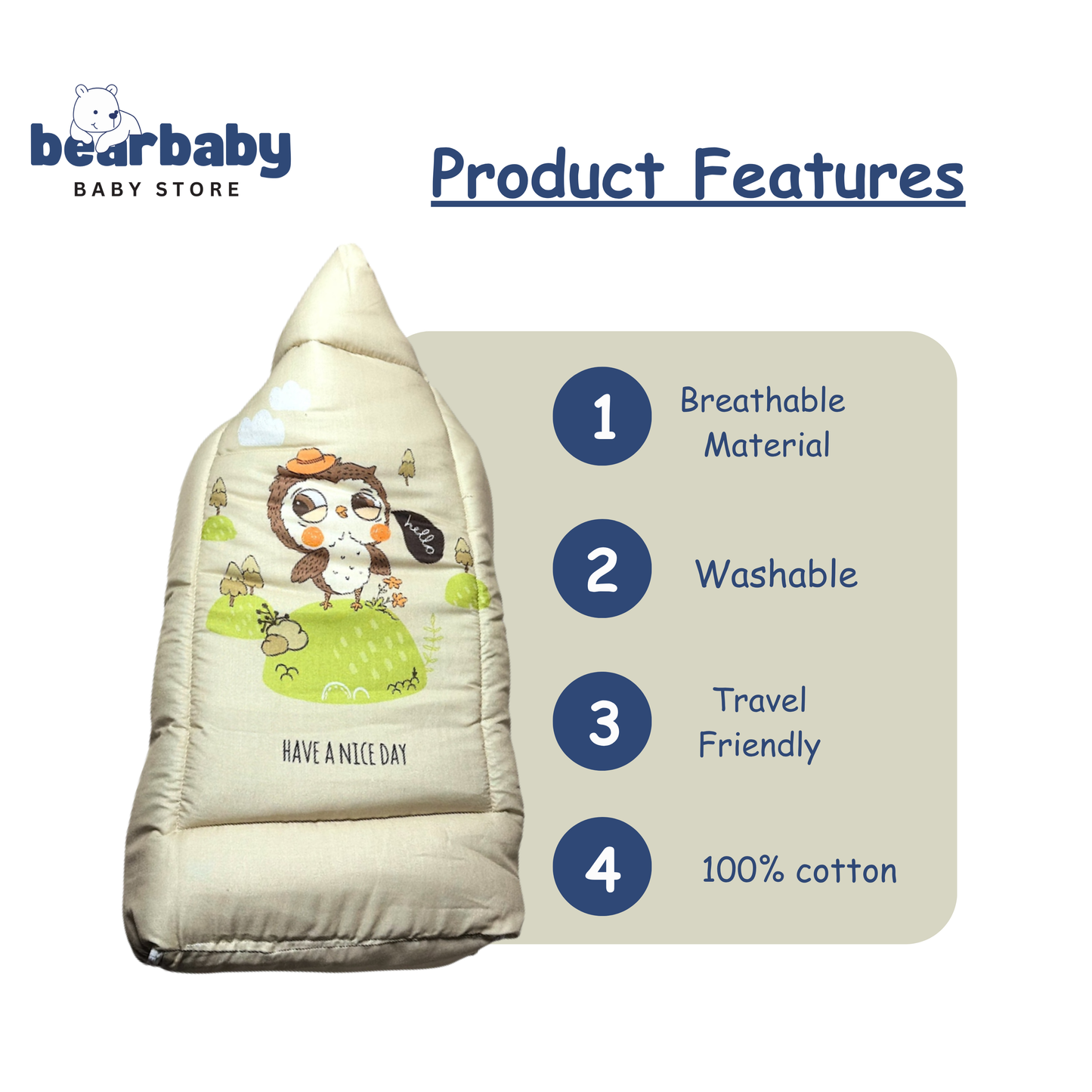 3 in 1 Baby Bed Sleeping Bag & Carry Nest Infant Portable Bassinet for Baby Carrying-owl Print