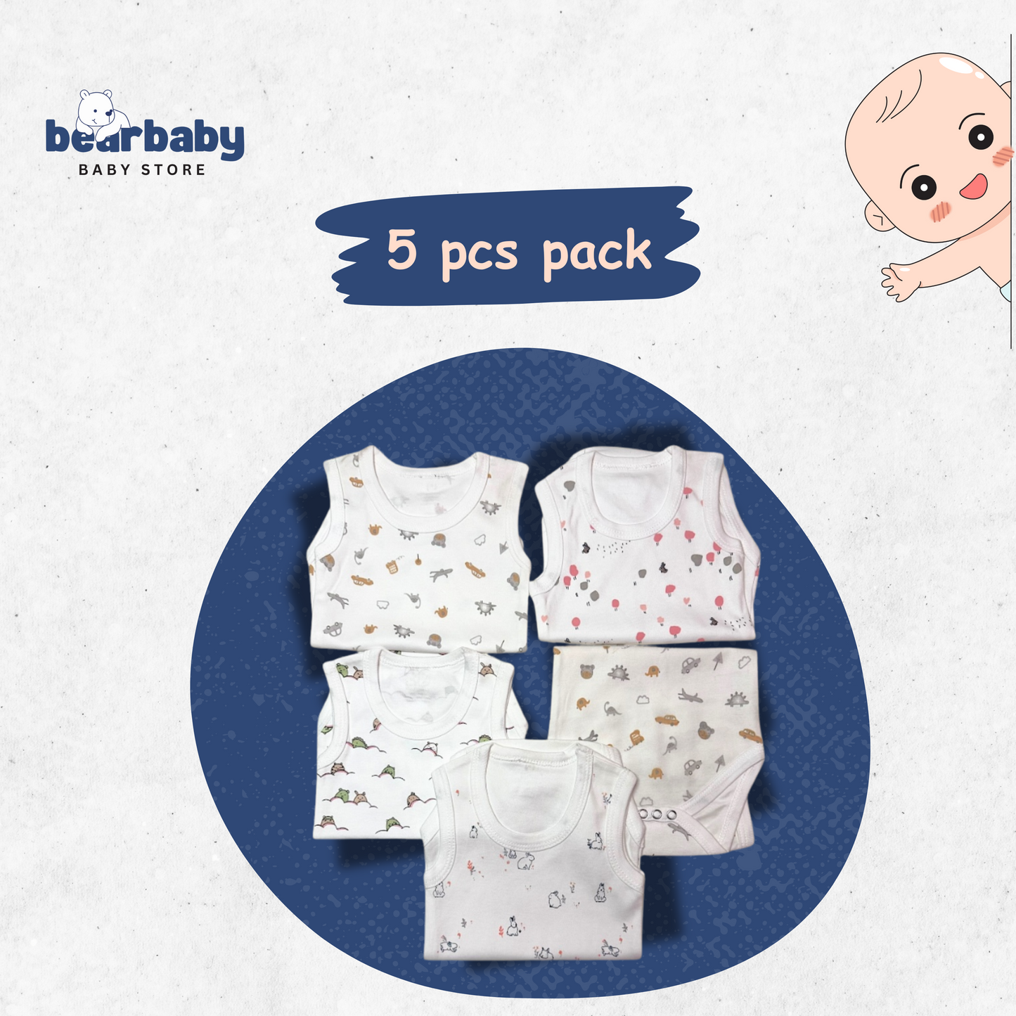 Baby Cotton Roamper Sleevless/UniSex -Size 6M to 9M-Combo Pack Of 5-Multi Print