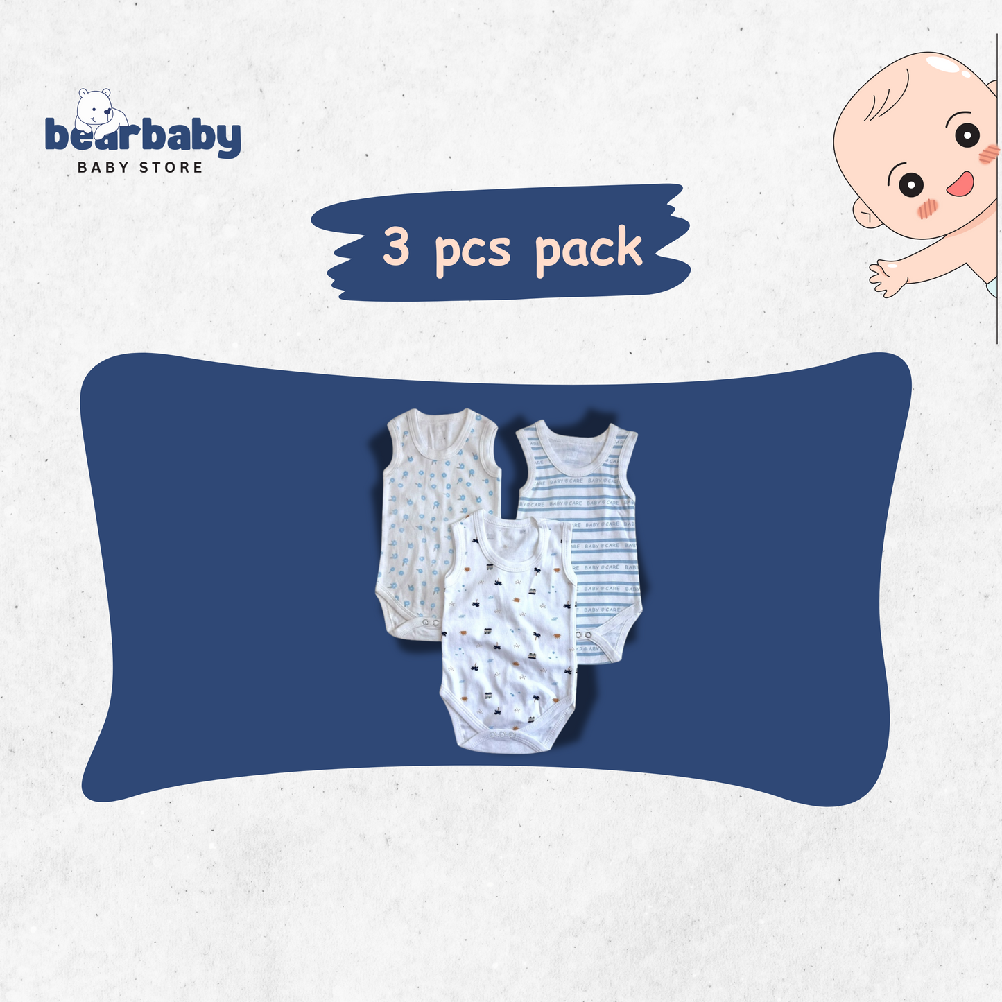 Baby Cotton Roamper Sleevless/UniSex -Size 3M to 6M-Combo Pack Of 3-Multi Print1