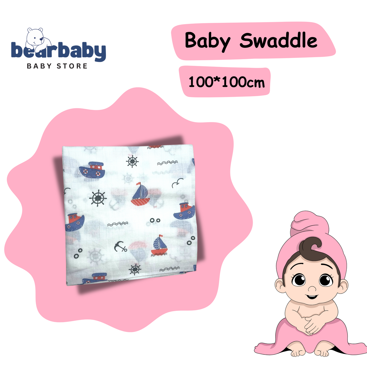 Muslin Soft Cotton Swaddle/Baby Wrapper-Size 100cm*100cm-Combo Pack of 3-Assorted Prints1
