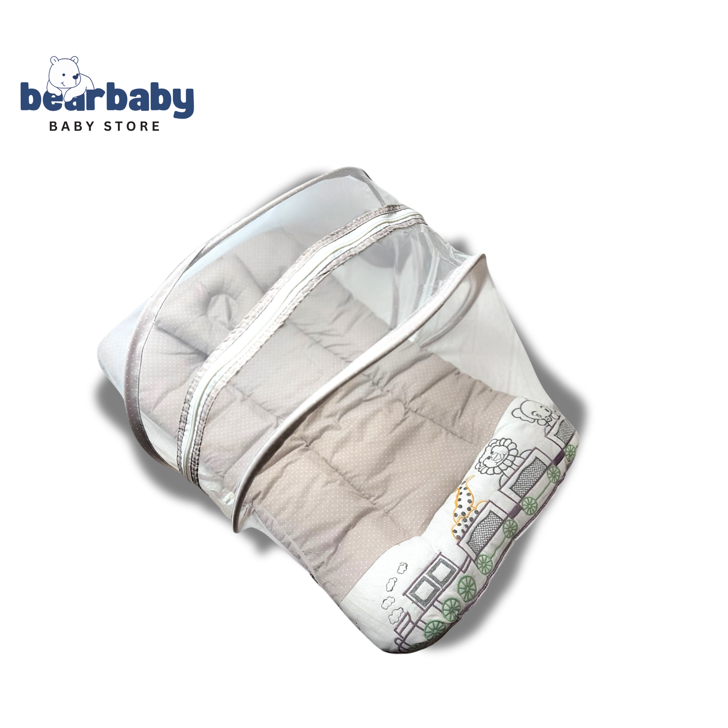 Premium EmbroideryBaby Bed with Thick Mattress & Mosquito Net & Neck Pillowwith Zip Closure