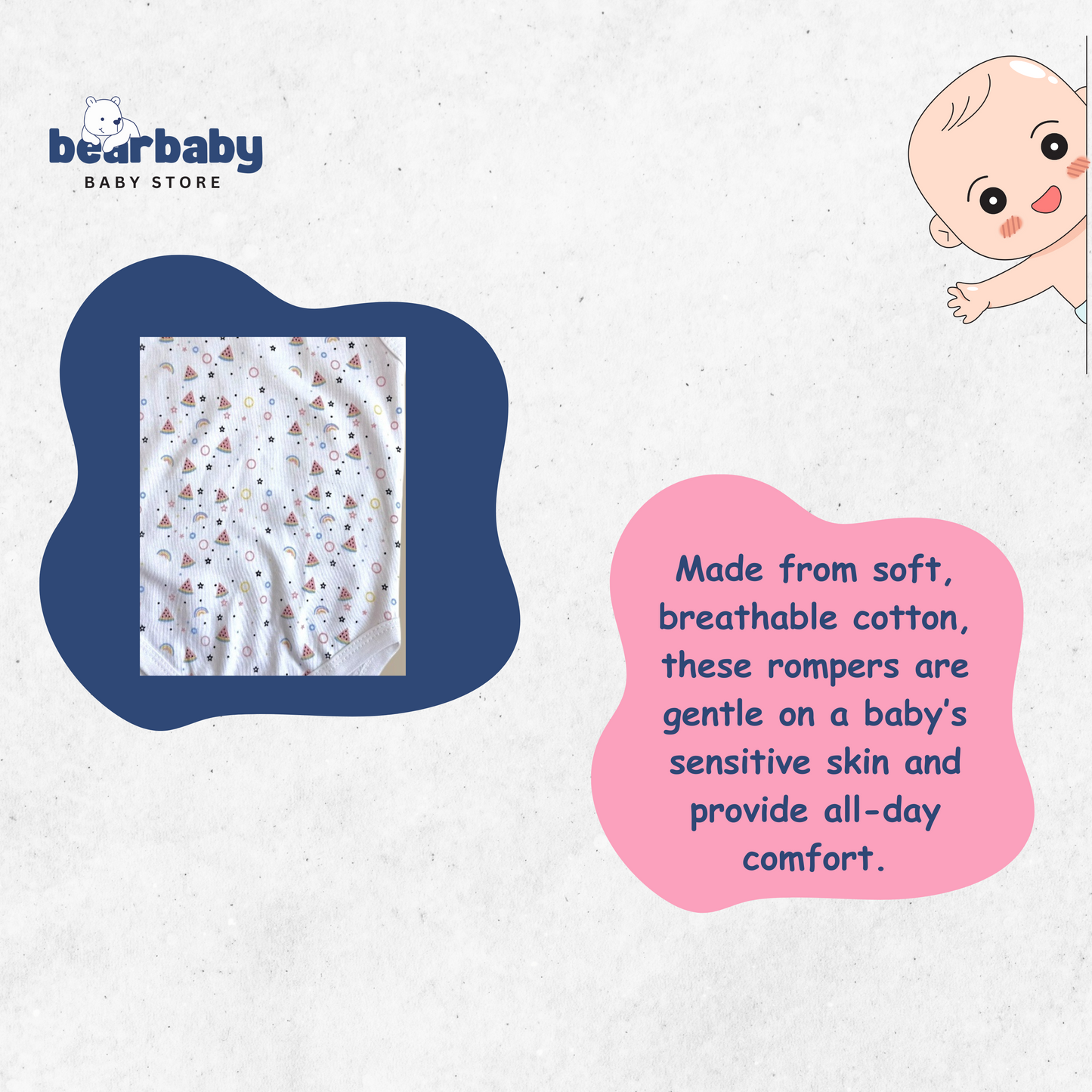 Baby Cotton Roamper Half Sleev/UniSex -Size 3M to 6M-Combo Pack Of 3-Multi Print