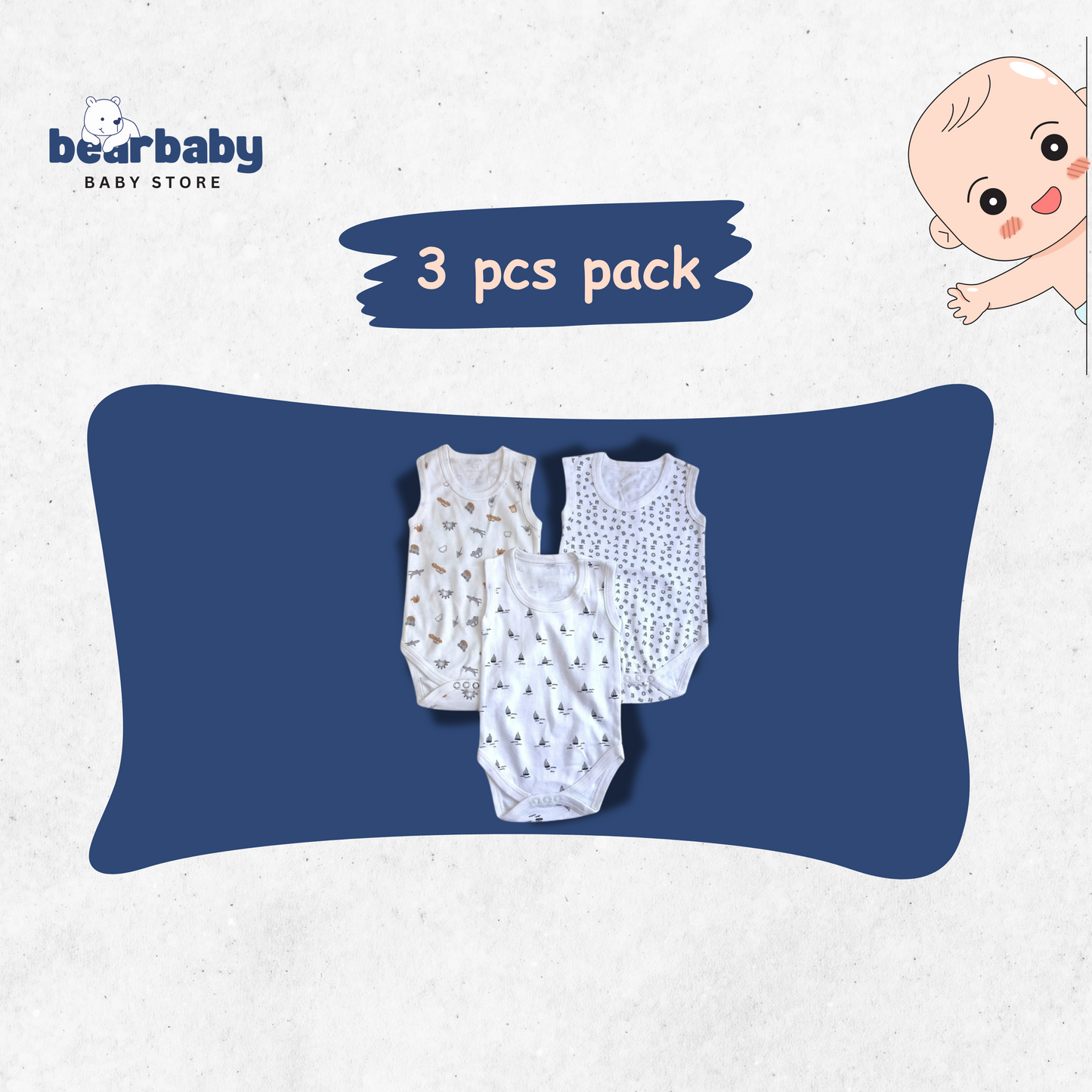 Baby Cotton Roamper Sleevless/UniSex -Size 3M to 6M-Combo Pack Of 3-Multi Print1