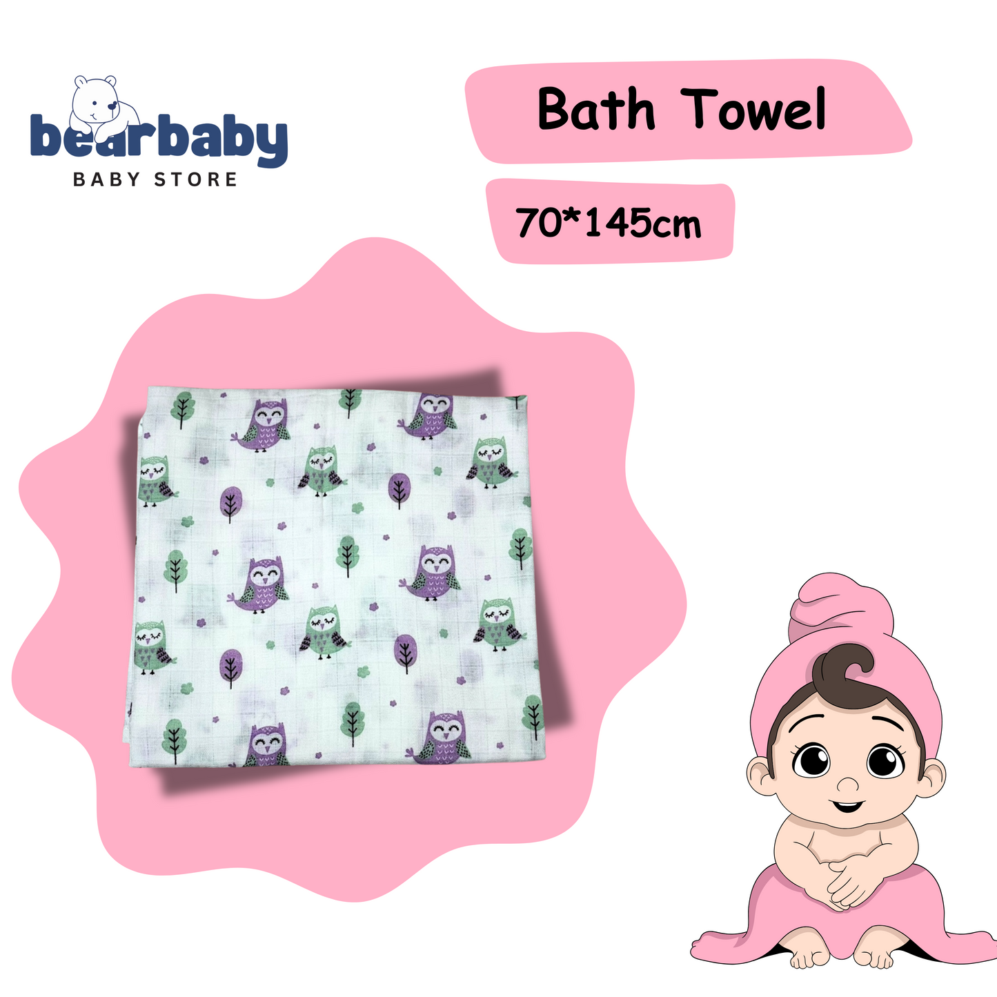 Muslin Towel for Newborn Baby-1Layer/Size 70cm*145cm-Combo Pack 2-Assorted Prints5