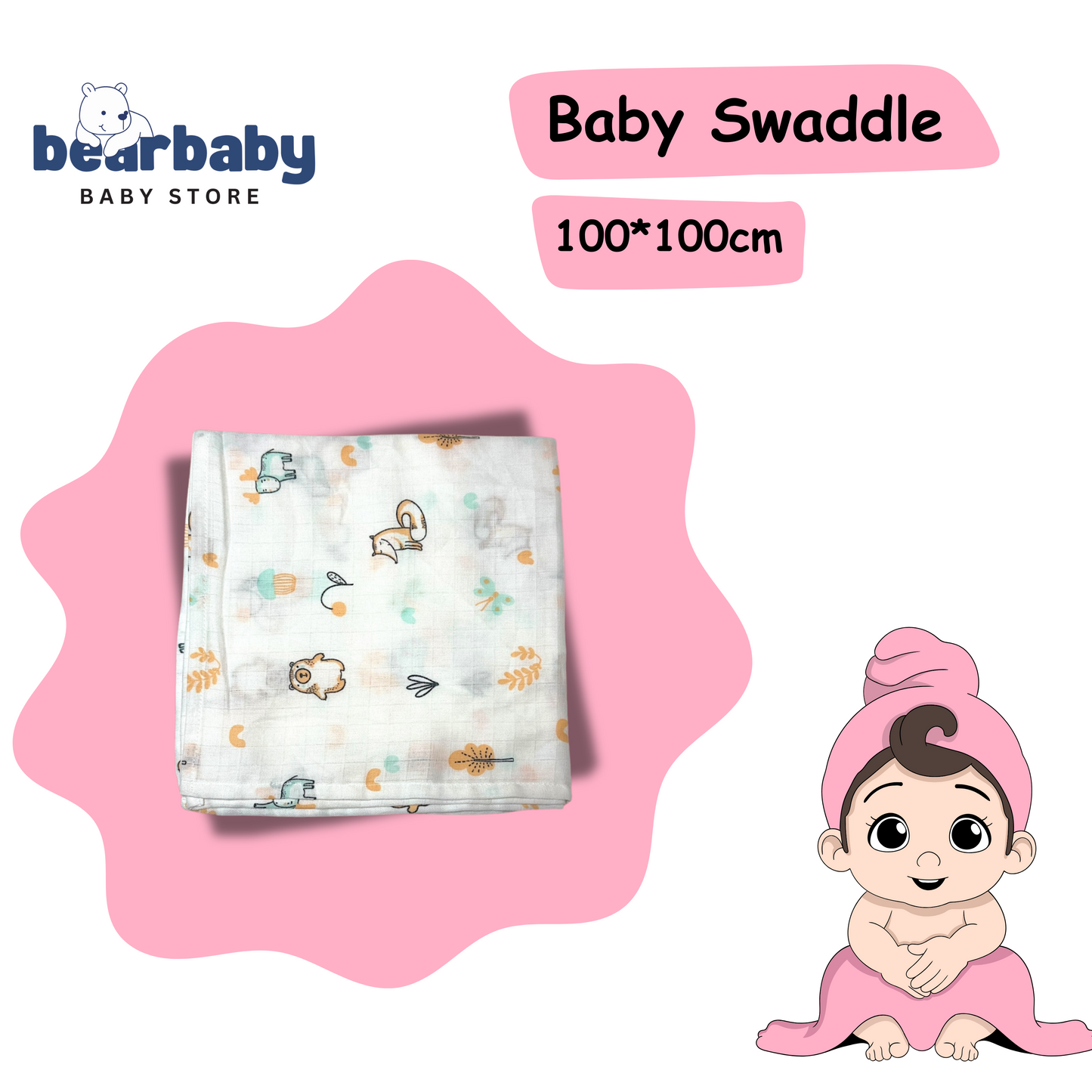 Muslin Soft Cotton Swaddle/Baby Wrapper-Size 100cm*100cm-Combo Pack of 3-Assorted Prints2