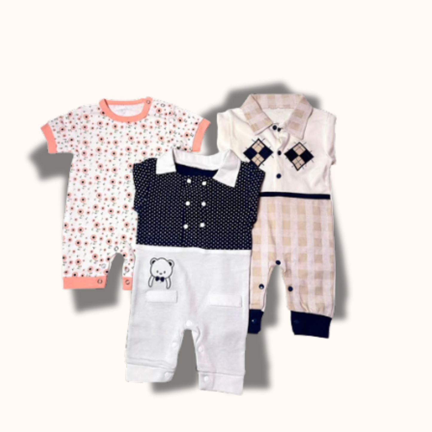 Baby Cotton Jumpsuit-UniSex 6m-9m-Combo Pack of 3-Assorted Prints 4
