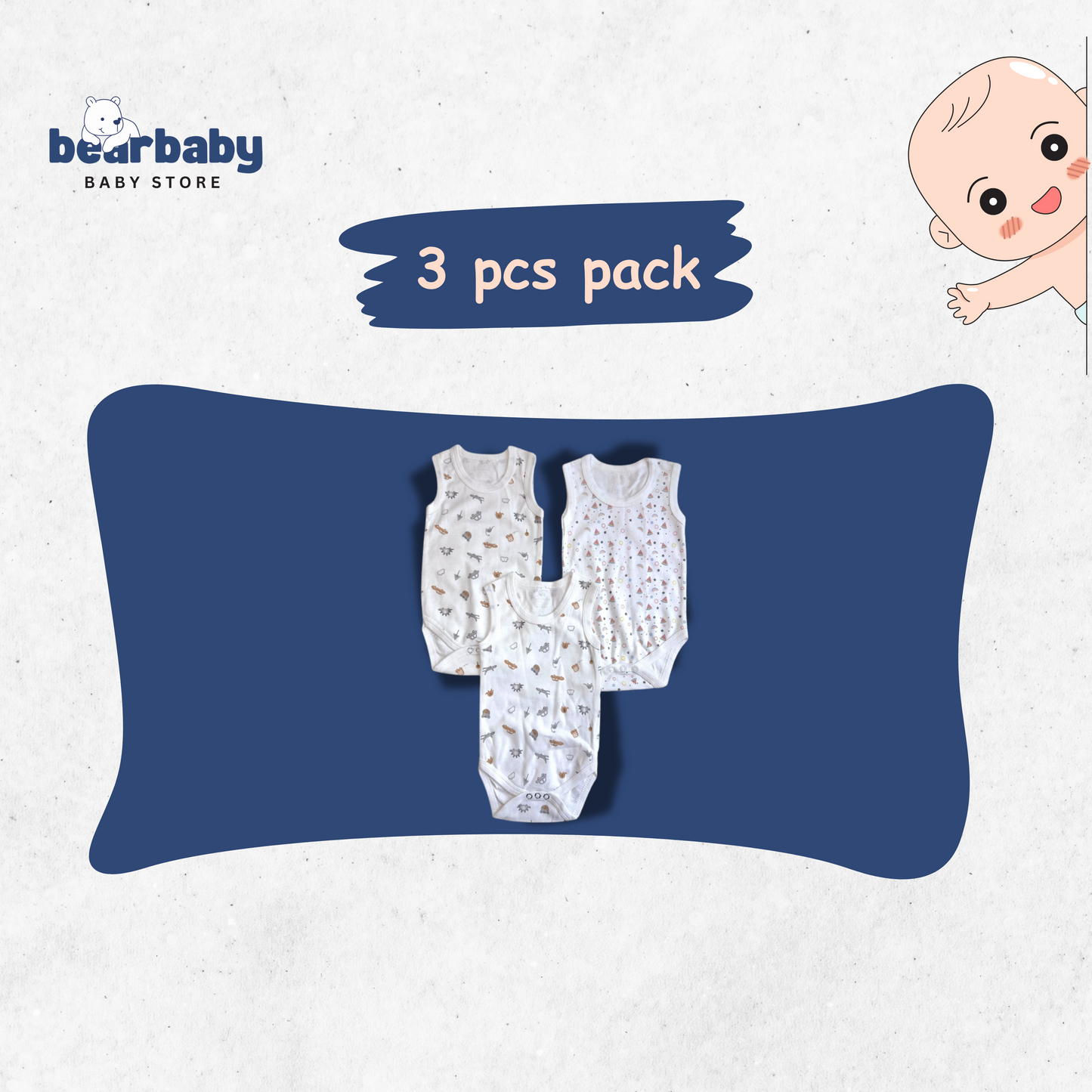 Baby Cotton Roamper Sleevless/UniSex -Size 3M to 6M-Combo Pack Of 3-Multi Print1