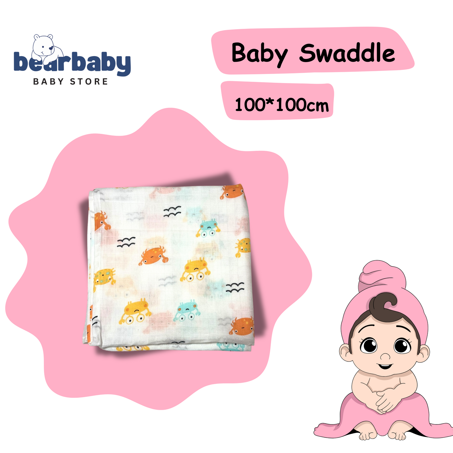 Muslin Soft Cotton Swaddle/Baby Wrapper-Size 100cm*100cm-Combo Pack of 3-Assorted Prints3