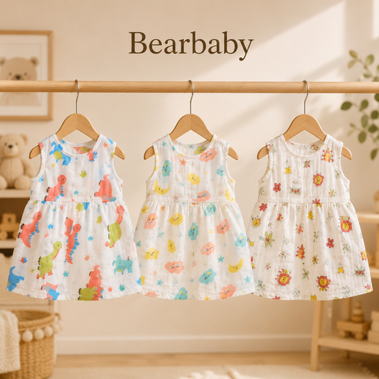 Breathable Cotton Baby Girl Frock Combo Pack with Moon, Floral and Cute Cartoon Animal Prints