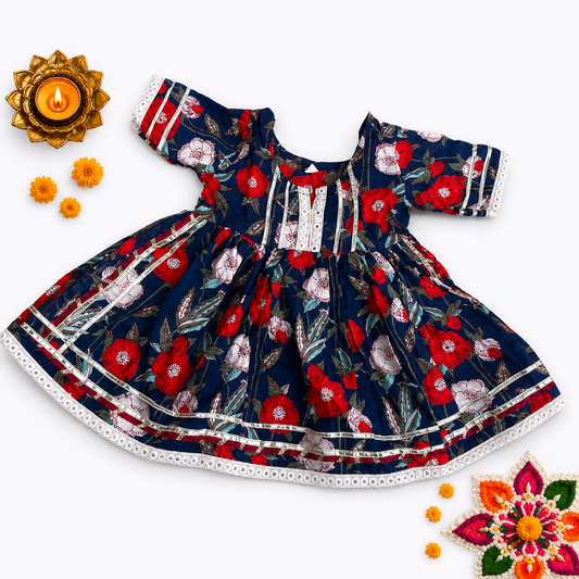 Bearbaby Baby Girls Ethnic Sharara Set 0M-3Y | Rajwadi Neel Pushp Vatika