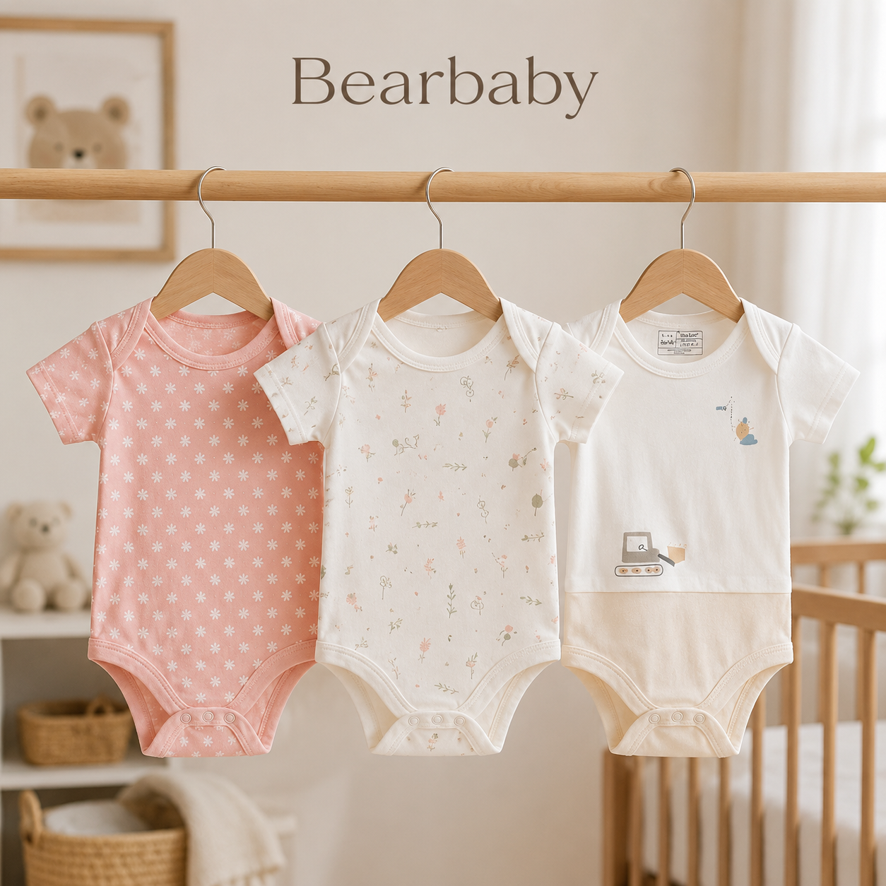 Bearbaby Newborn Baby Bodysuit Set of 3 with White and Soft Pink Organic Cotton Onesies for Everyday Wear