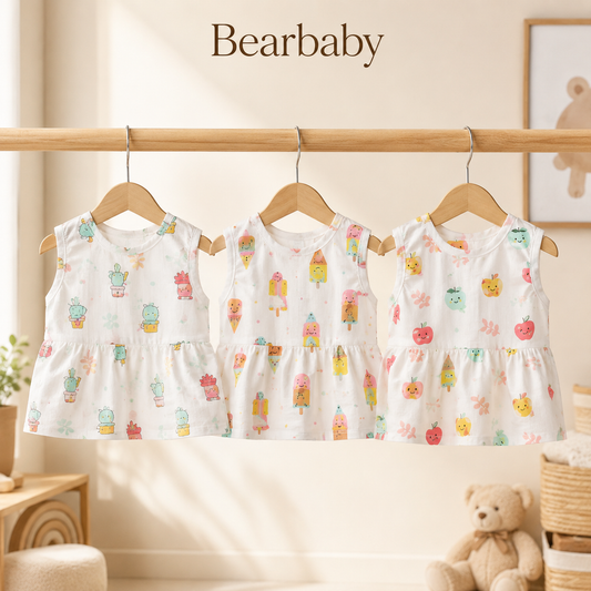 Breathable Cotton Baby Girl Frock Combo Pack with Floral, Cartoon and Unicorn Pattern Designs