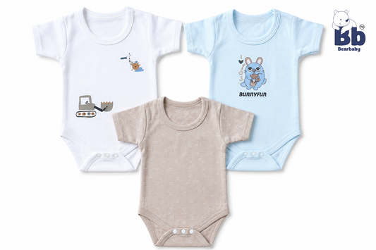 Baby romper combo pack of 3 for 3M-6M babies with assorted premium prints