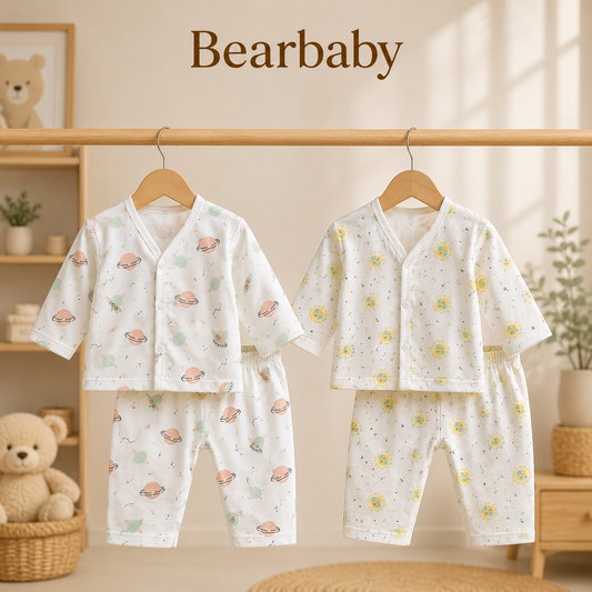 Soft Breathable Organic Muslin Cotton Baby Sleepwear Combo with Vehicle and Space Theme Prints