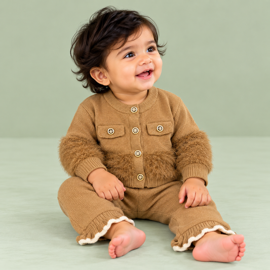 Bearbaby Baby Girl Winter Outfit Set | Teddy Bear Full Sleeve Top & Pants ---15