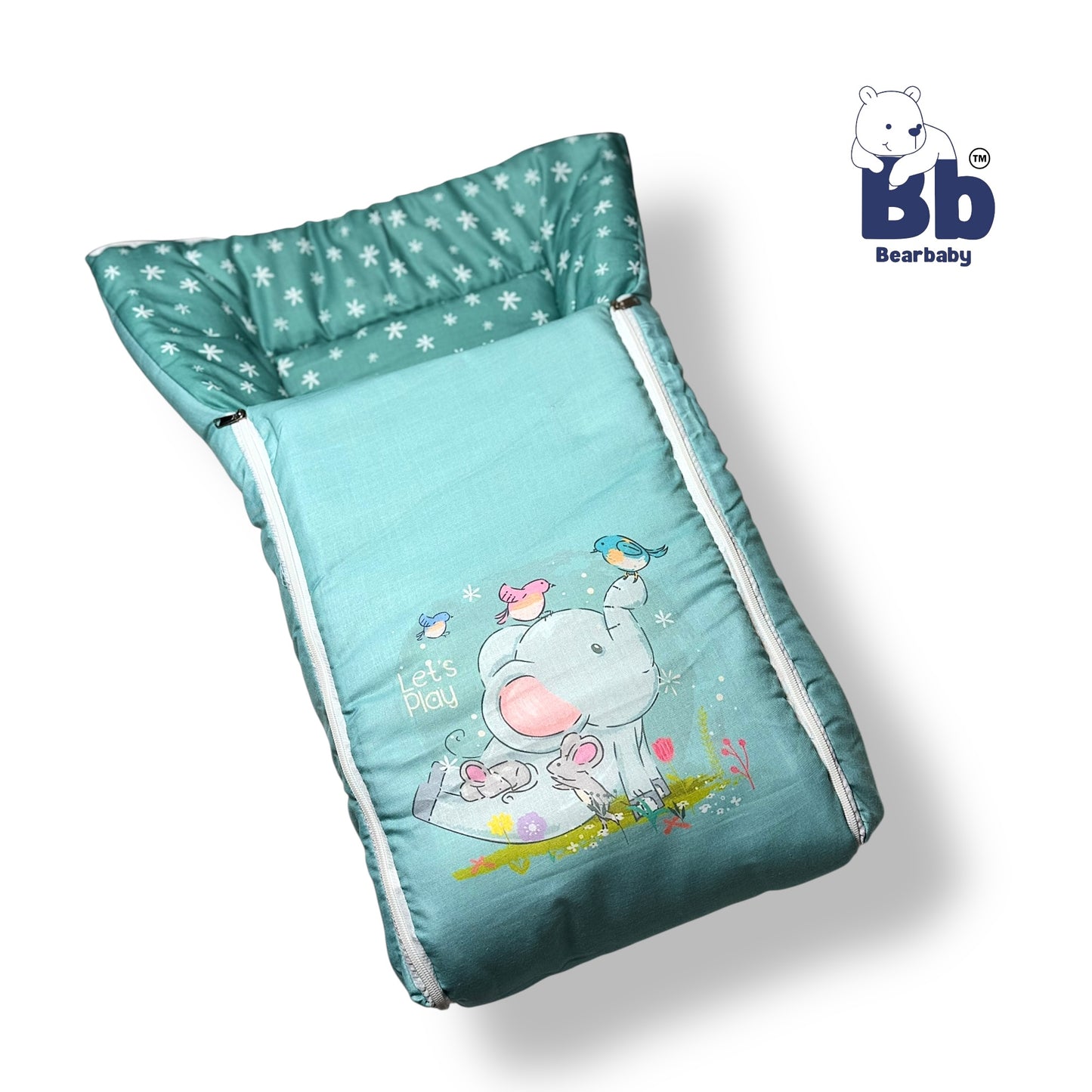3in 1 Baby Bed Sleeping Bag & Carry Nest Infant Portable Bassinet for Baby Carrying-Elephant Print