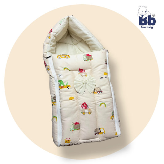 BearBaby Premium Embroidery Print 3-in-1 Baby Bed | Sleeping Bag, Carry Nest & Mattress | Soft Cotton, Foldable & Washable Newborn Bedding (0–12 Months) 2