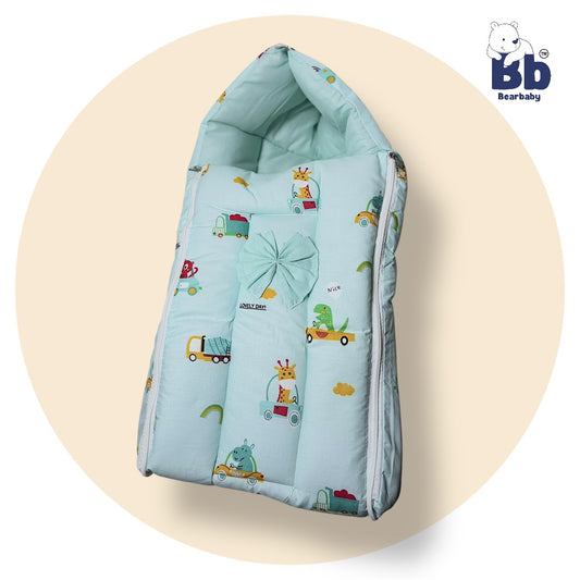 BearBaby Premium Embroidery Print 3-in-1 Baby Bed | Sleeping Bag, Carry Nest & Mattress | Soft Cotton, Foldable & Washable Newborn Bedding (0–12 Months) 2