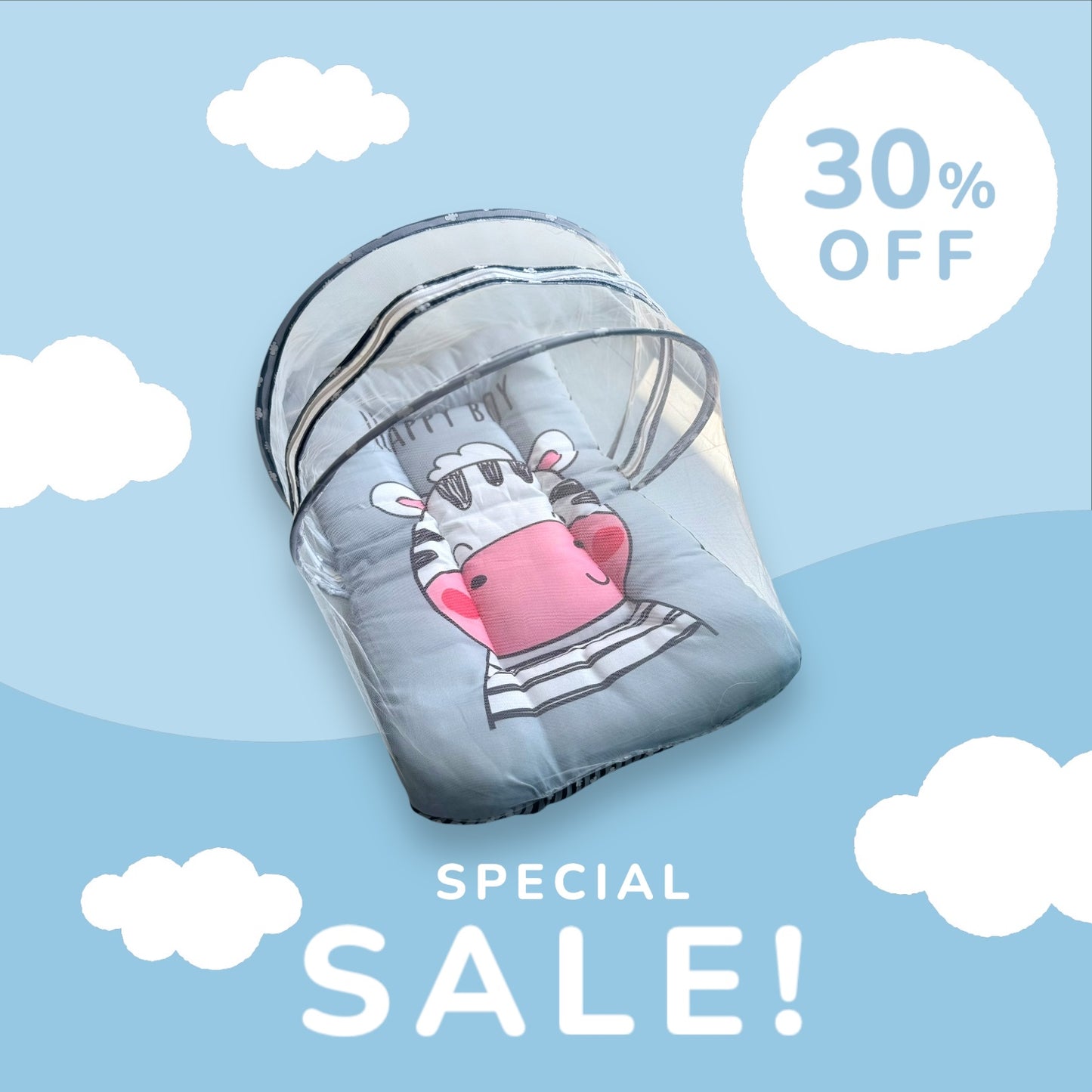 Mattress with Net | Baby Sleeping Bag | Carry Bed (0-6 Months) (Moon Blue (N,S))