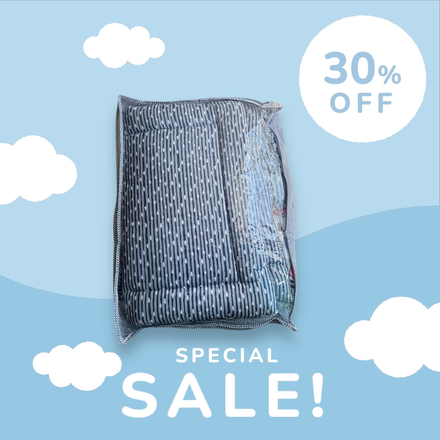 Mattress with Net | Baby Sleeping Bag | Carry Bed (0-6 Months) (Moon Blue (N,S))