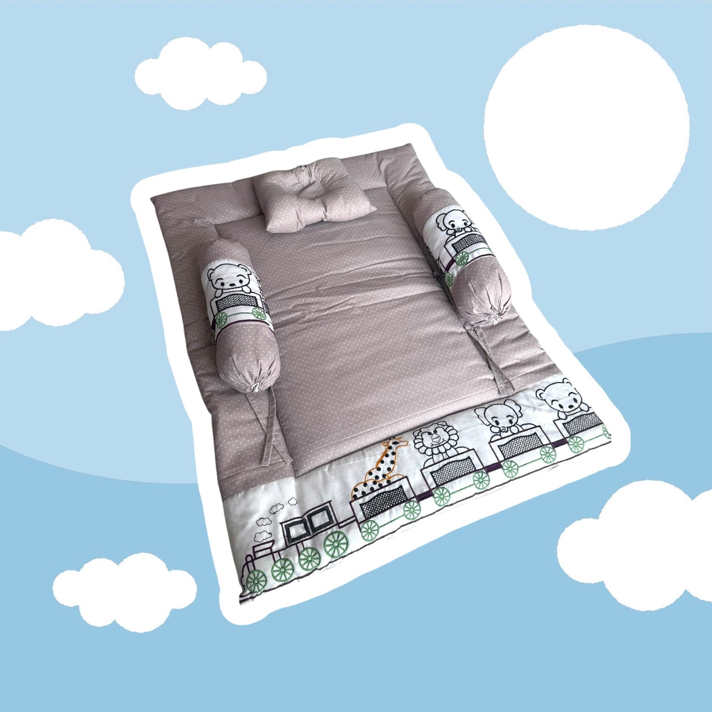 Premium Baby Cotton Mattress with 3 Pillow set/Embroidery Animals  Print/Size 0-6 Months