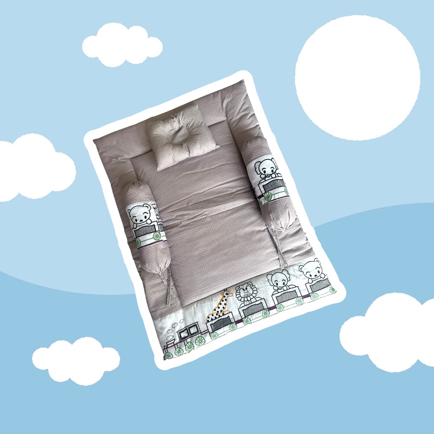 Premium Baby Cotton Mattress with 3 Pillow set/Embroidery Animals  Print/Size 0-6 Months