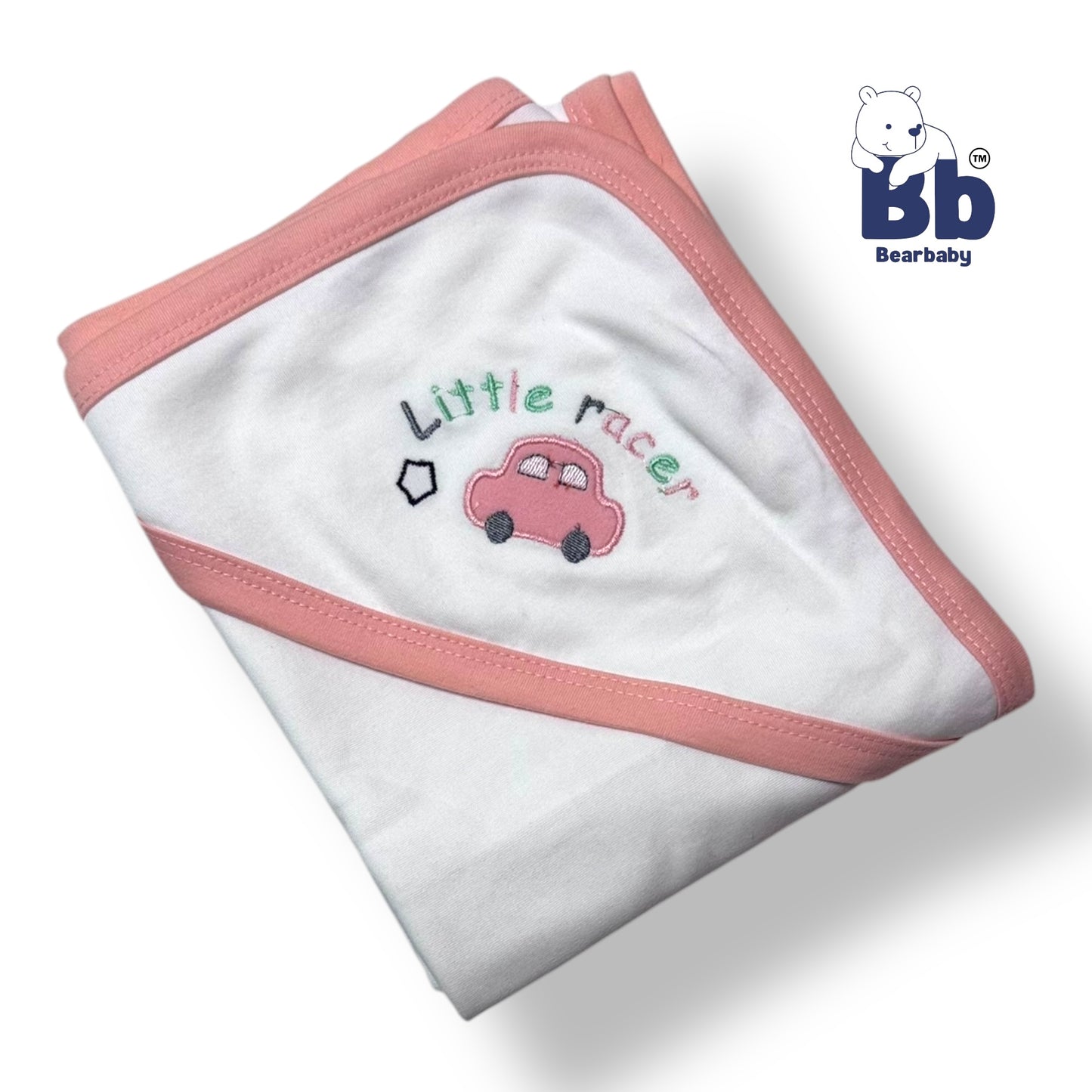 Cotton Knit Hooded Wrapper Size L 76 x B 76 cm - Little Racer Orange Print