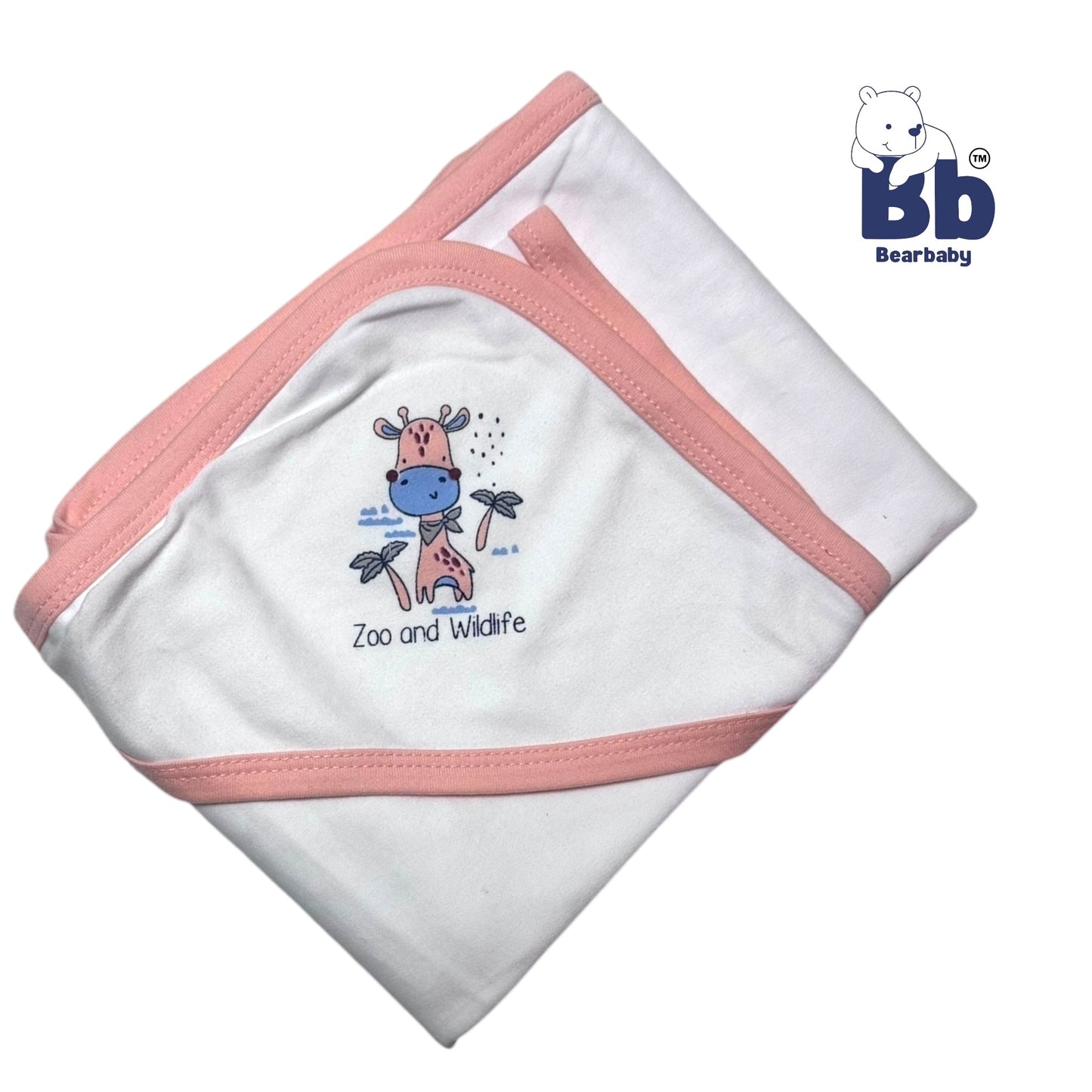 Cotton Knit Hooded Wrapper Size L 76 x B 76 cm - Zoo wildlife Print