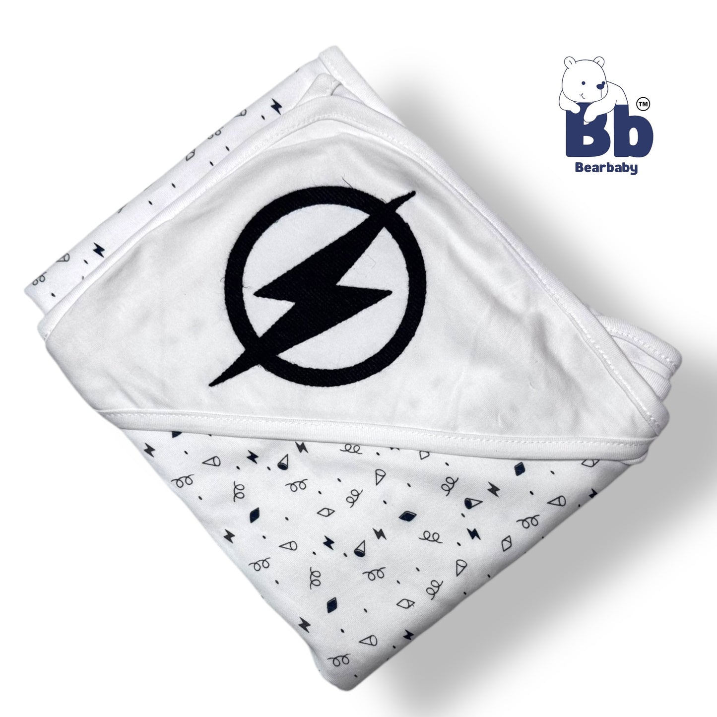 Cotton Knit Hooded Wrapper Size L 76 x B 76 cm - Super Power Print White