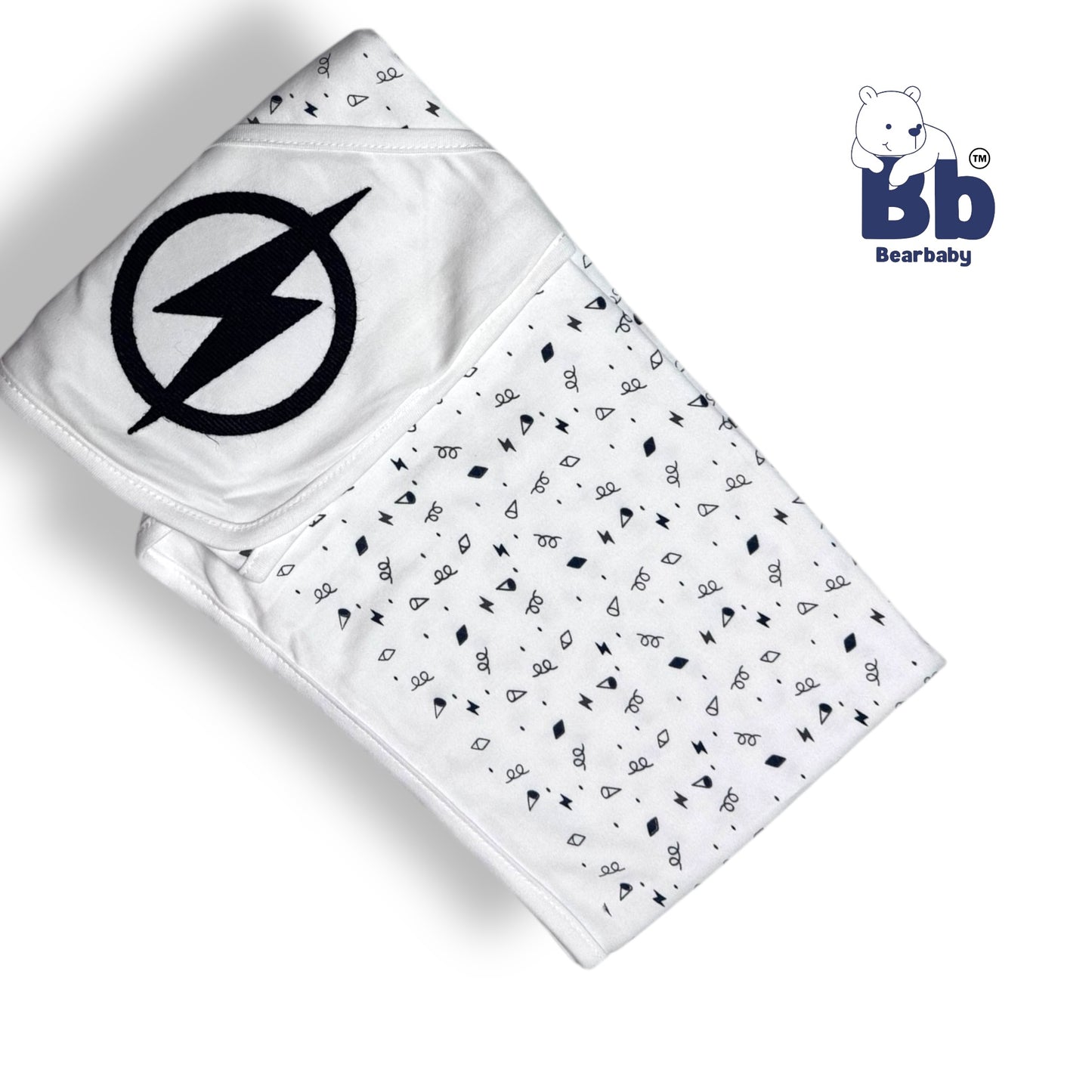 Cotton Knit Hooded Wrapper Size L 76 x B 76 cm - Super Power Print White