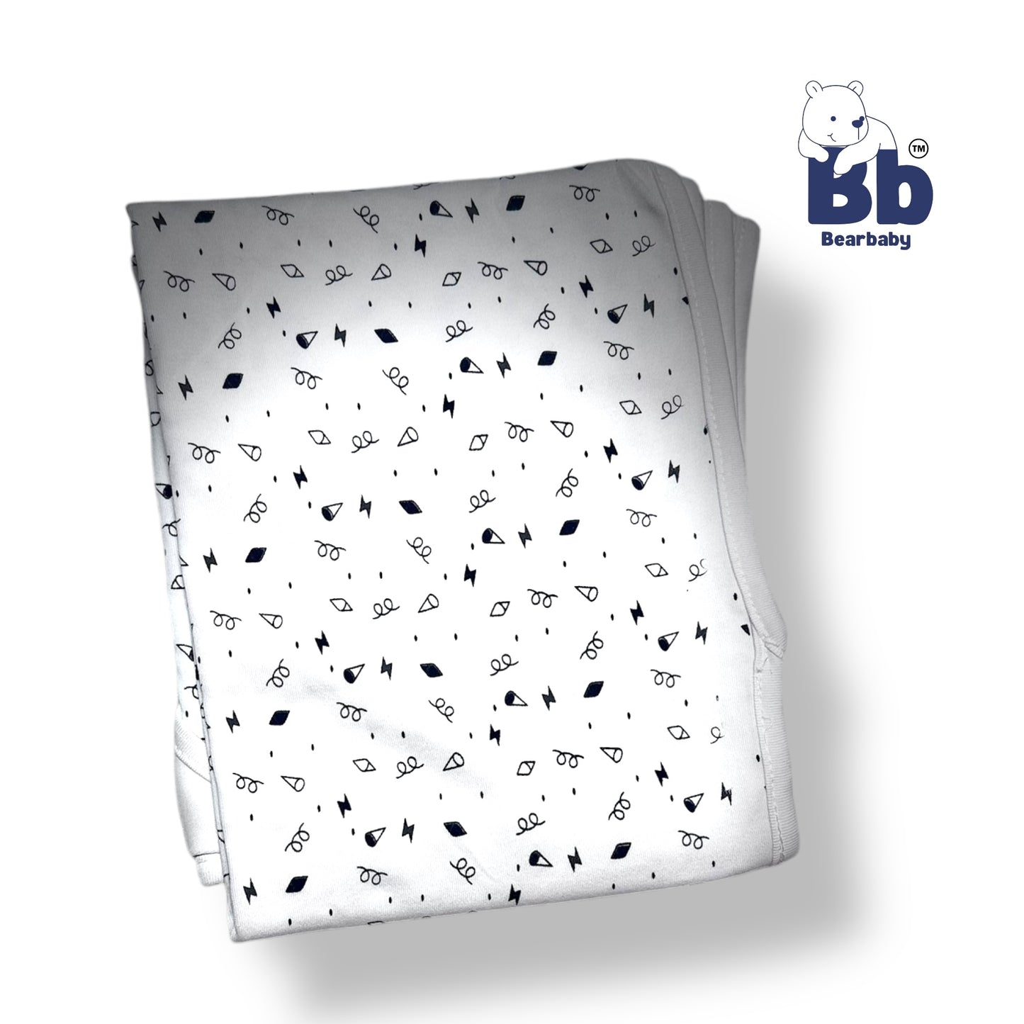 Cotton Knit Hooded Wrapper Size L 76 x B 76 cm - Super Power Print White