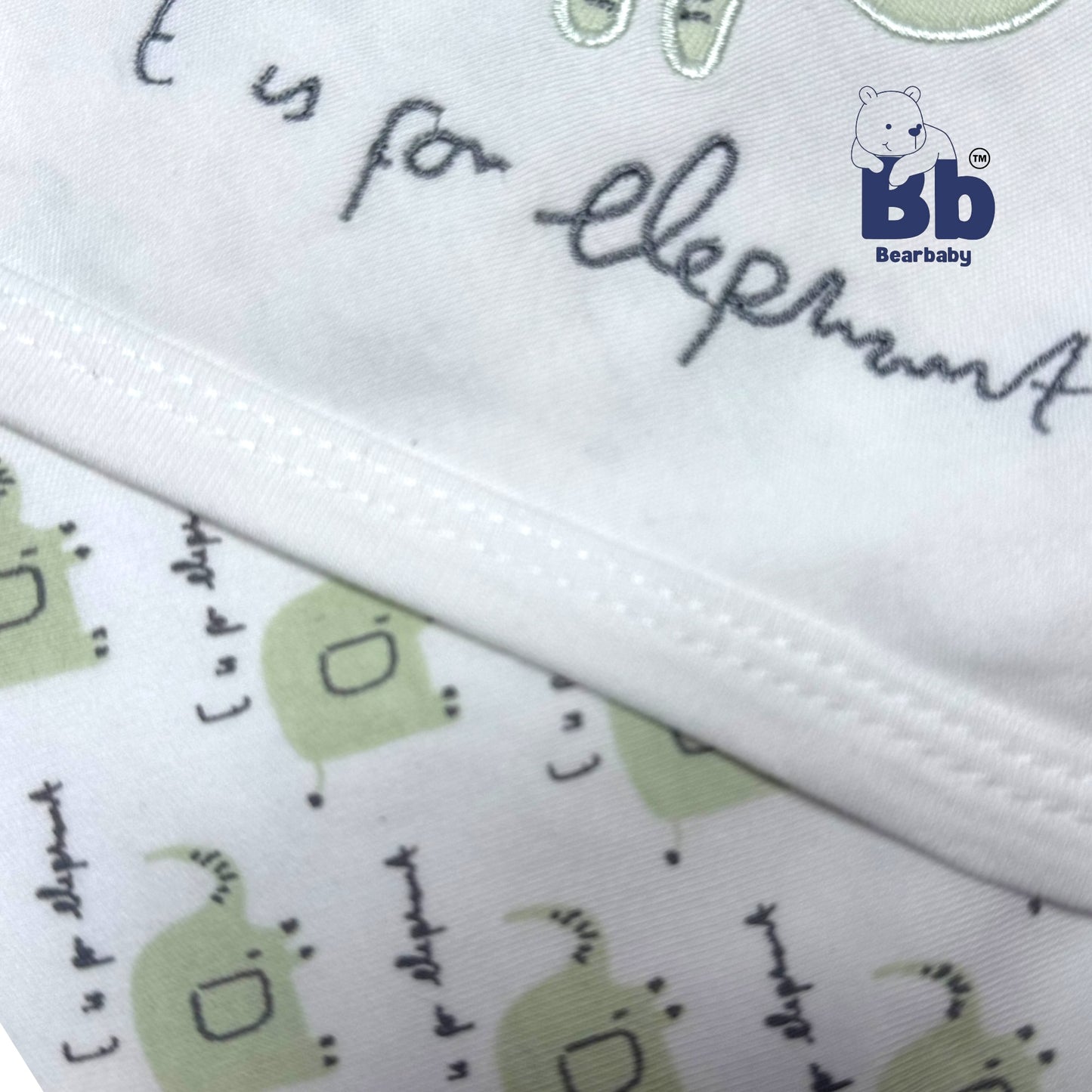 Cotton Knit Hooded Wrapper Size L 76 x B 76 cm - Elephant Print Green