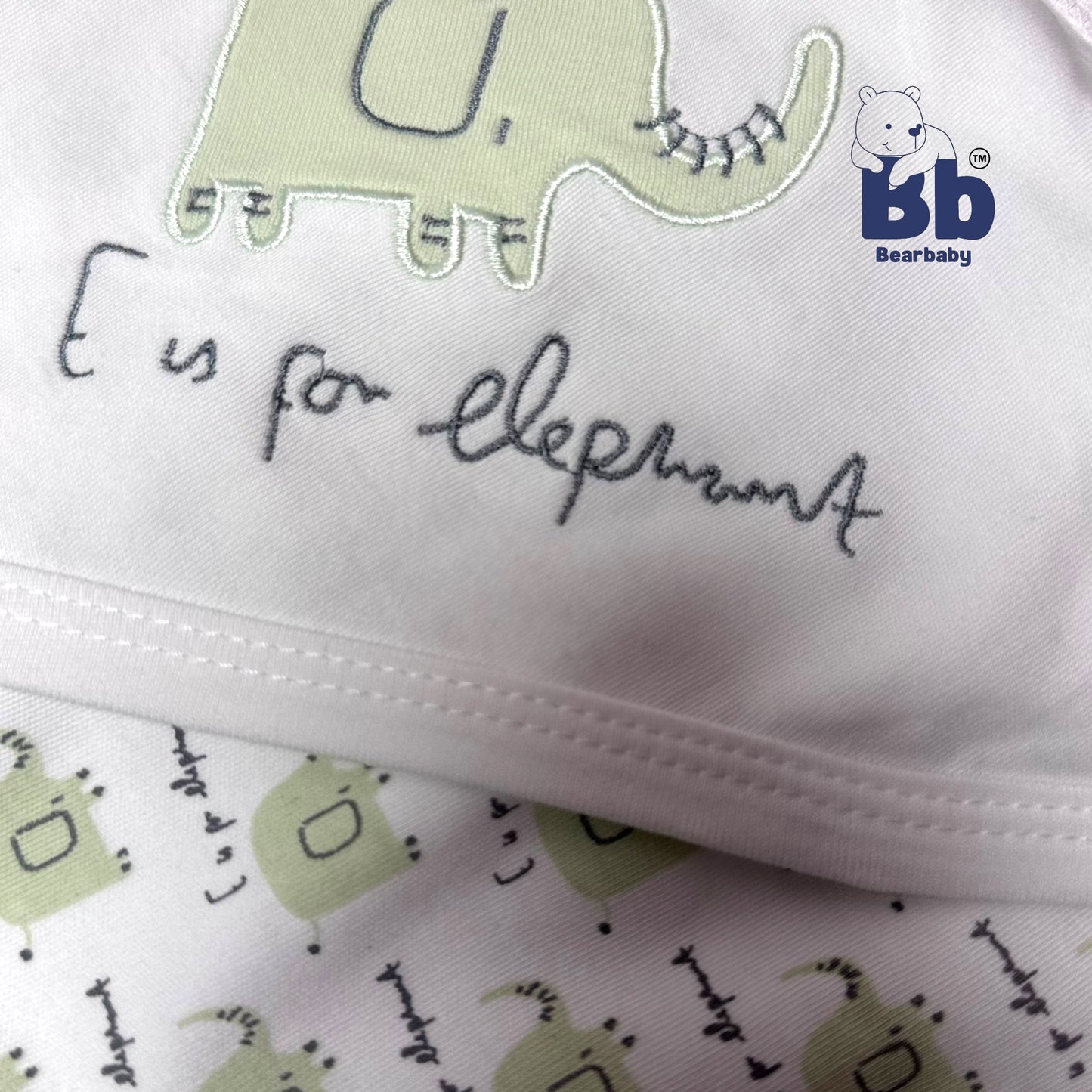 Cotton Knit Hooded Wrapper Size L 76 x B 76 cm - Elephant Print Green