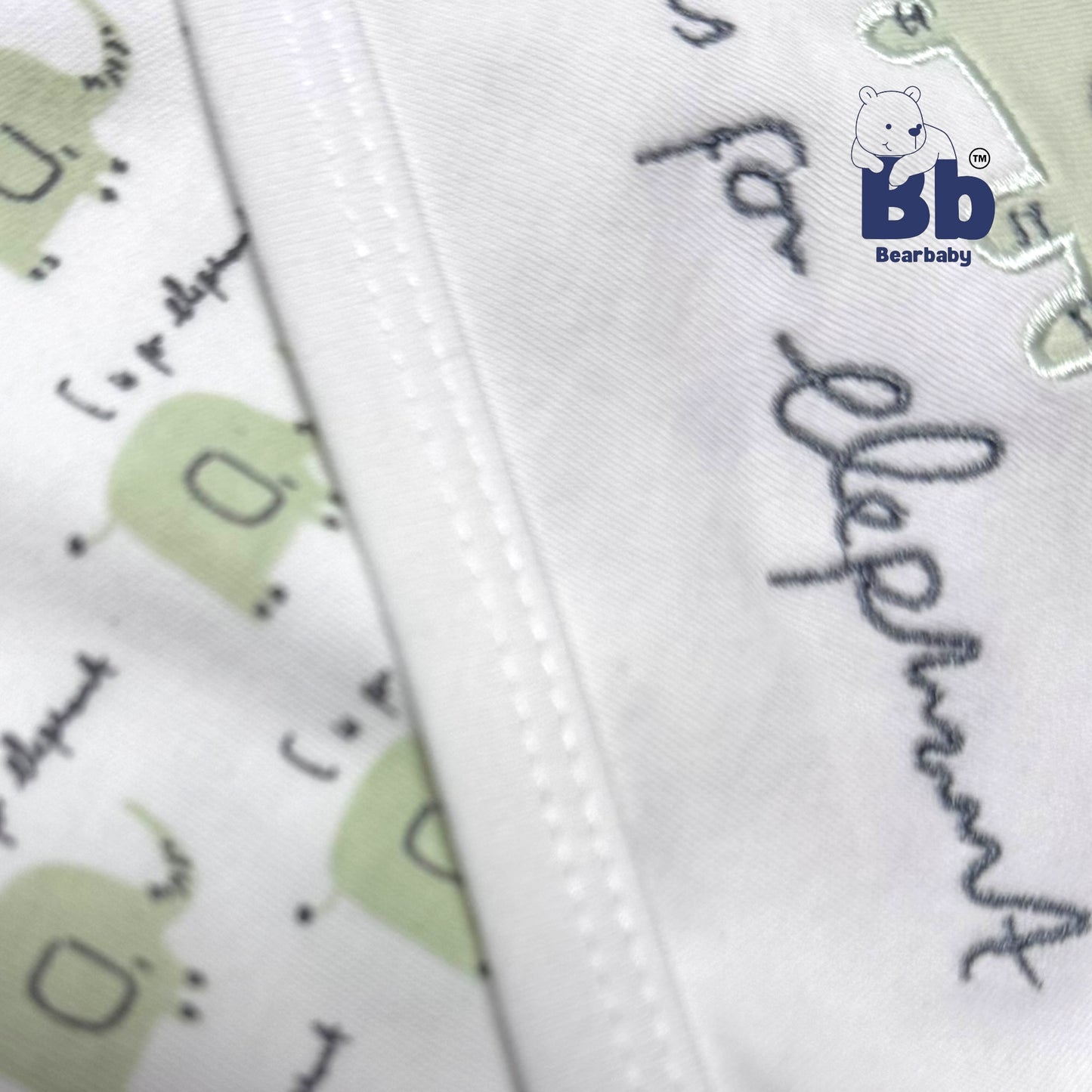 Cotton Knit Hooded Wrapper Size L 76 x B 76 cm - Elephant Print Green