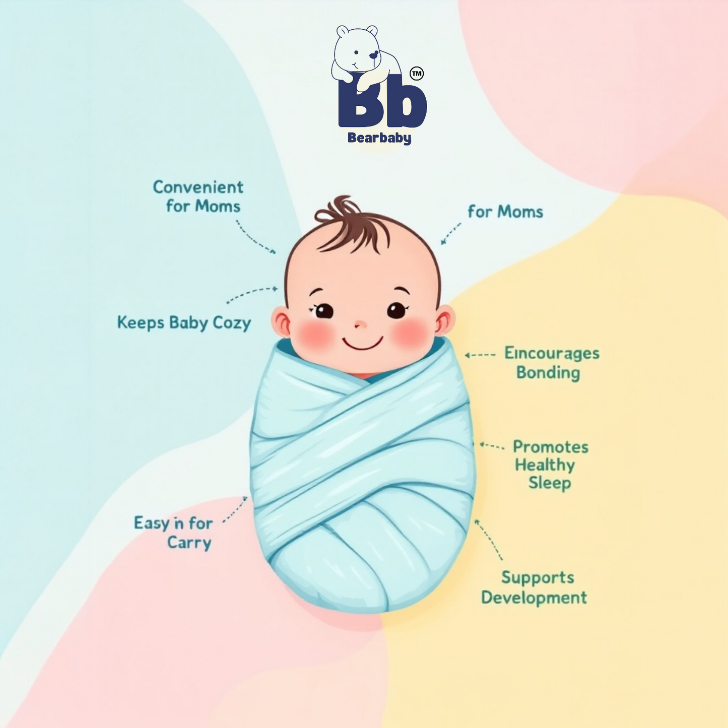 Cotton Knit Hooded Wrapper Size L 76 x B 76 cm -Eskimo Print Light Blue