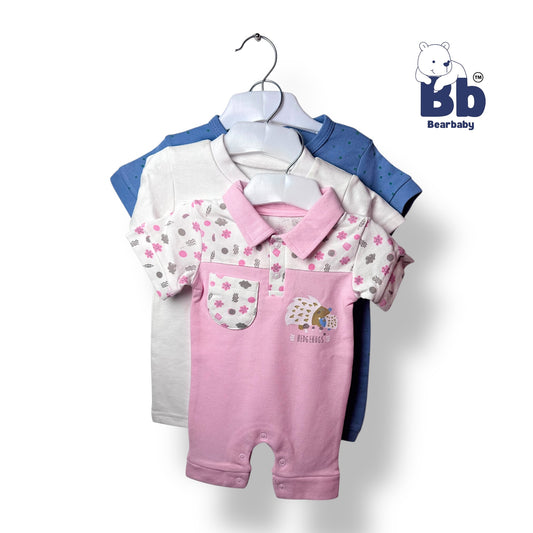 Baby Cotton Jumpsuit-UniSex 3m-6m-Combo Pack of 3-Assorted Prints 2