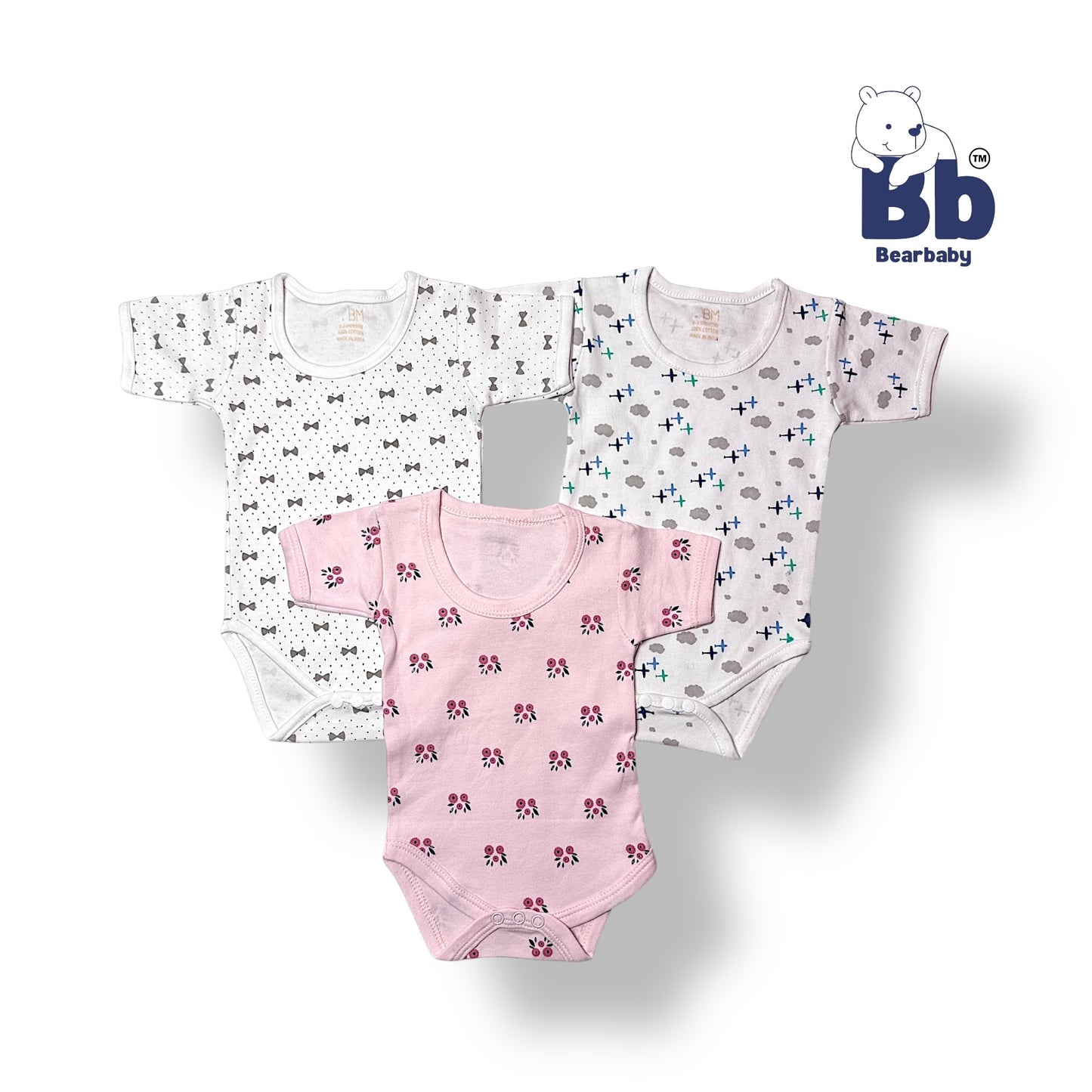 Baby Cotton Roamper/UniSex 0m-3m/Combo Pack of 3-Assorted Prints